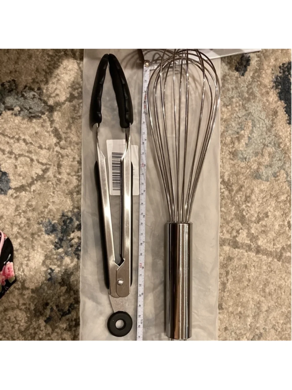 Nwot metal whisk, nylon tongs and scraper set